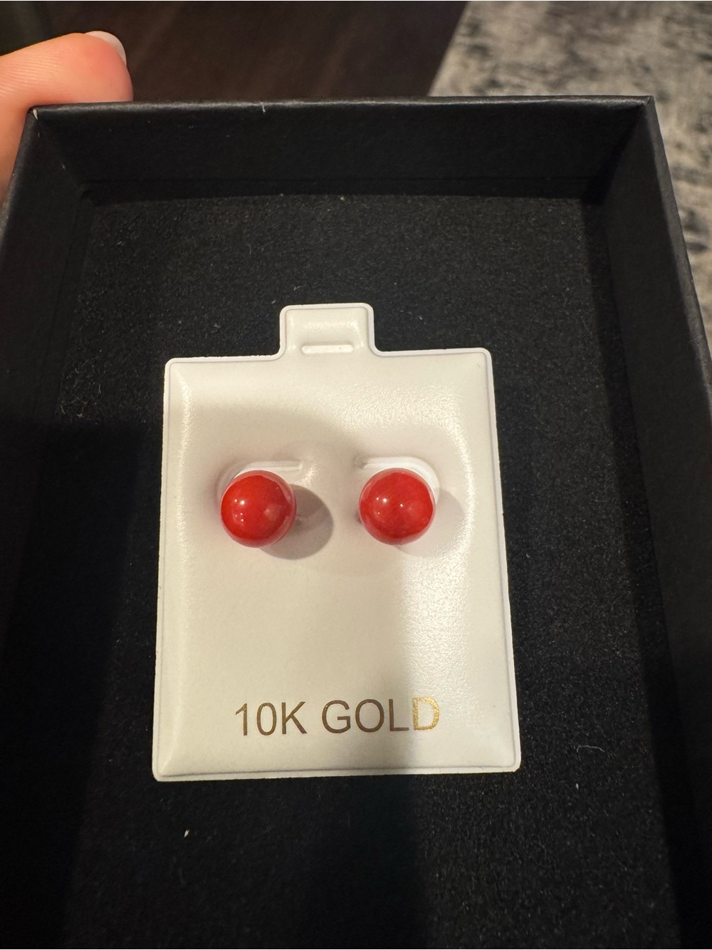10K Gold Coral Red Stud Earrings - Classic Red Coral Style